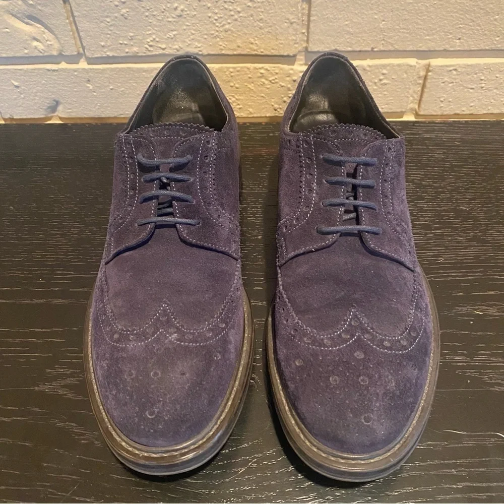 Mens Brooks Brothers Navy blue suede Wingtip Oxfords shoes Size 9 Made In Italy